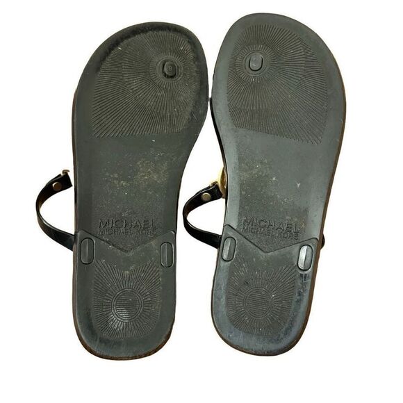 Michael Kors Black Jelly Thong Sandals Gold MK Logo Size 9 - Picture 3 of 5